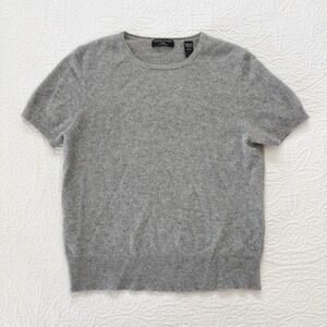 Valerie Stevens 2-Ply Cashmere Sweater Short Sleeve Pullover, Gray Sz PL